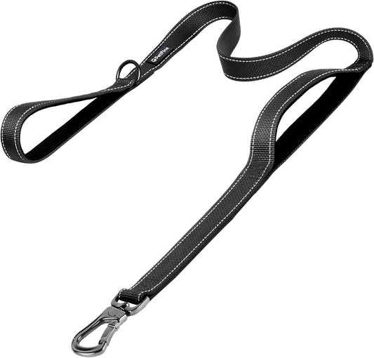 6FT Heavy Duty Dog Leash with Soft Padded Double Handle, Durable Strong Clasp Dog Leashes, Reflective Nylon Walking Lead for Large,Medium,Small Breed Dogs, Black