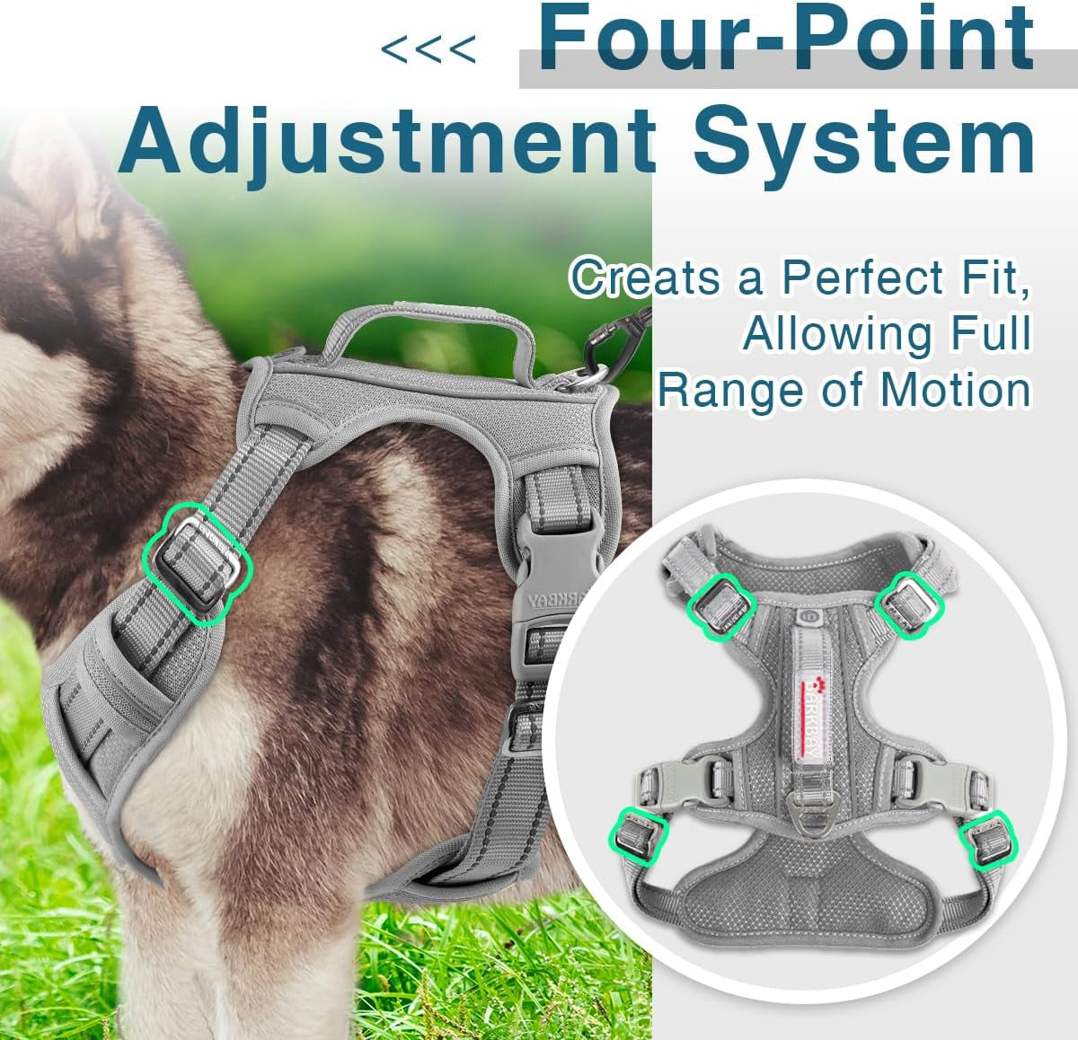 Dog Harness No Pull with ID Tag Pocket - Heavy Duty, Reflective, Easy Control for Large Dogs(Grey,L)