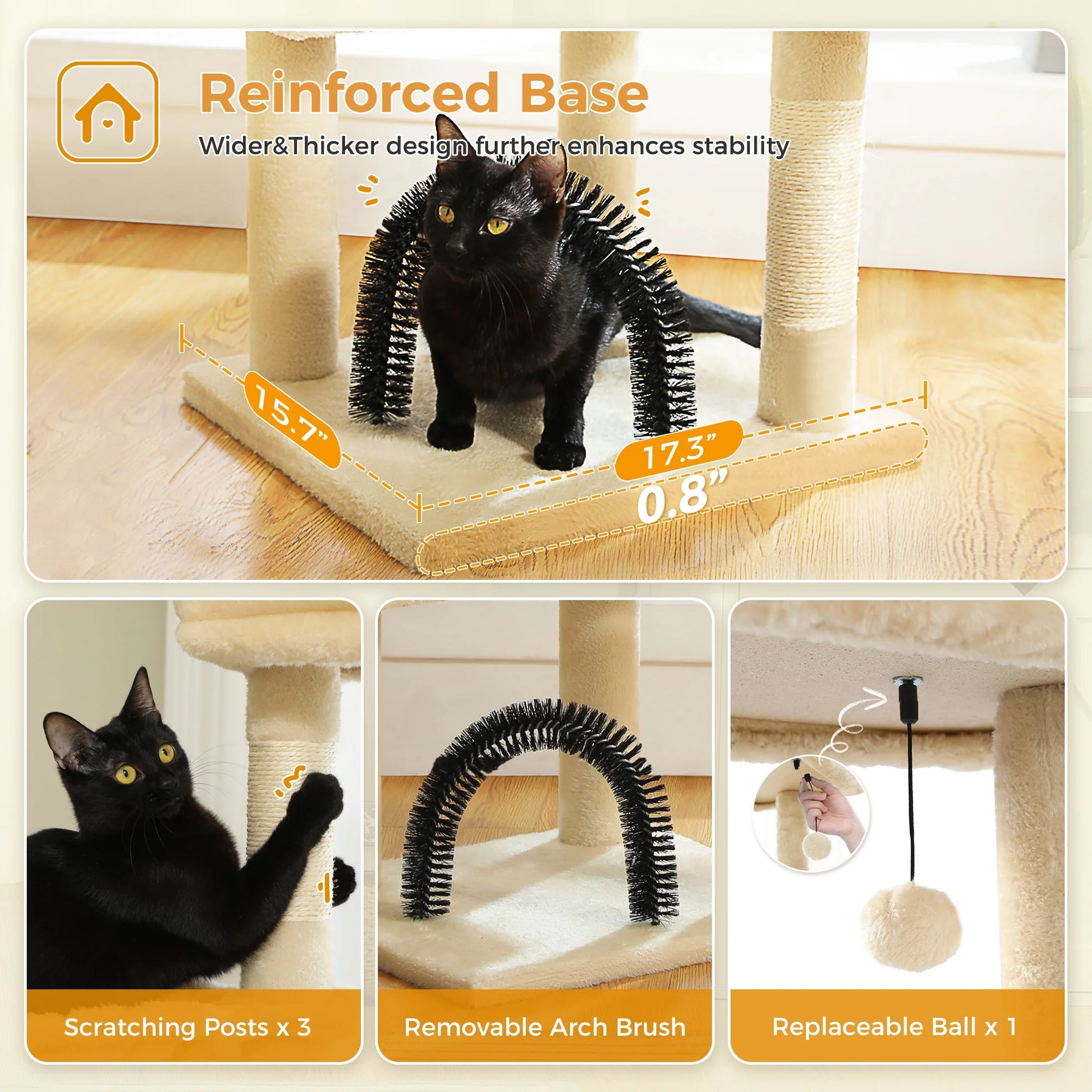 42" Cat Tree Condo with Large Perch Scratching Posts for Indoor Cats, Beige