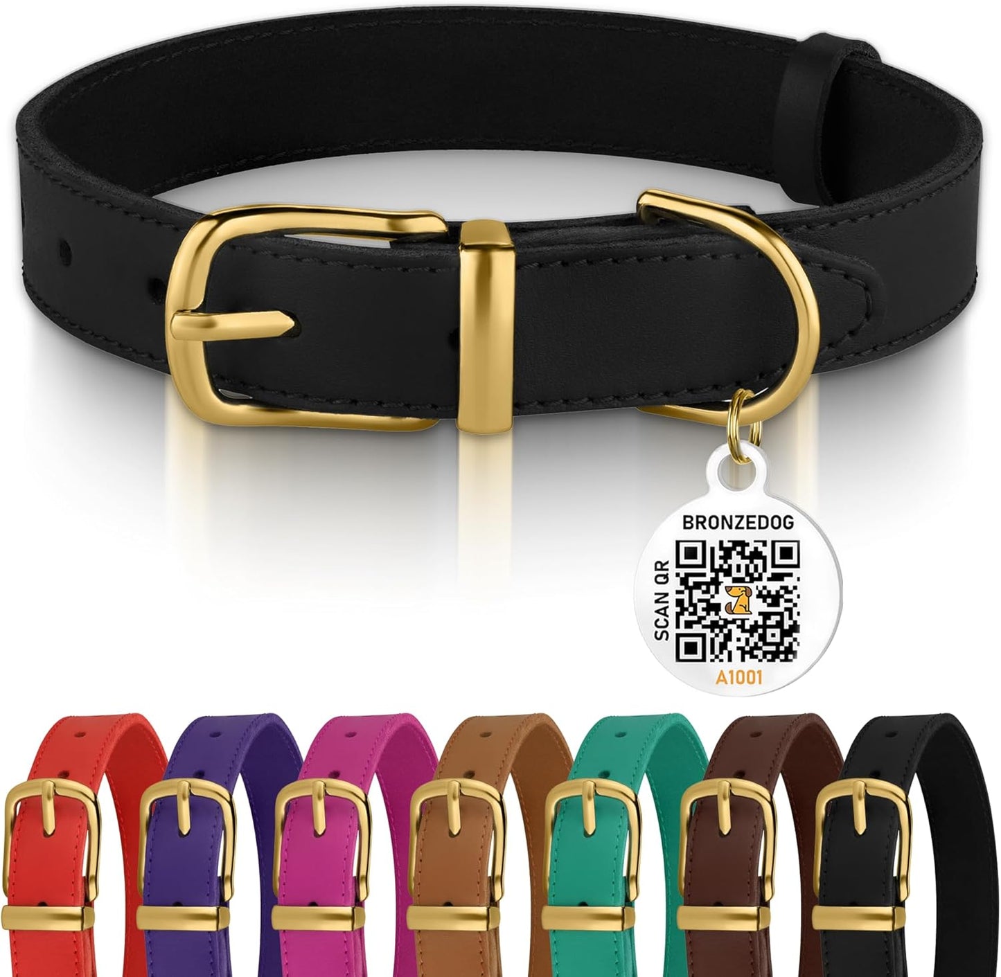 Leather Dog Collar with Metal Buckle Durable Basic Pet Collars for Small Medium Large Dogs (13-16 Inch (Pack of 1), Black & Gold Buckle)