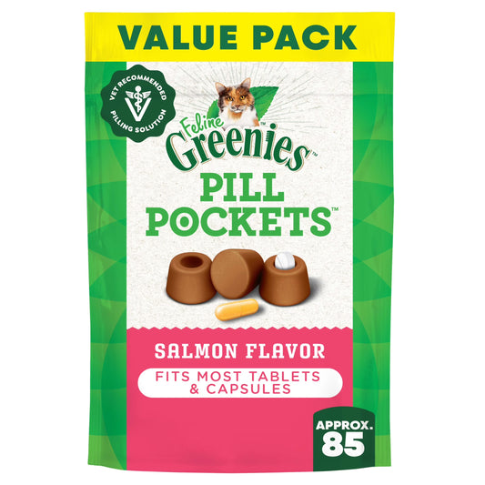 Feline Salmon Flavor Pill Pockets for Cats Soft Cat Treats, 3 Oz Pouch (85 Count)