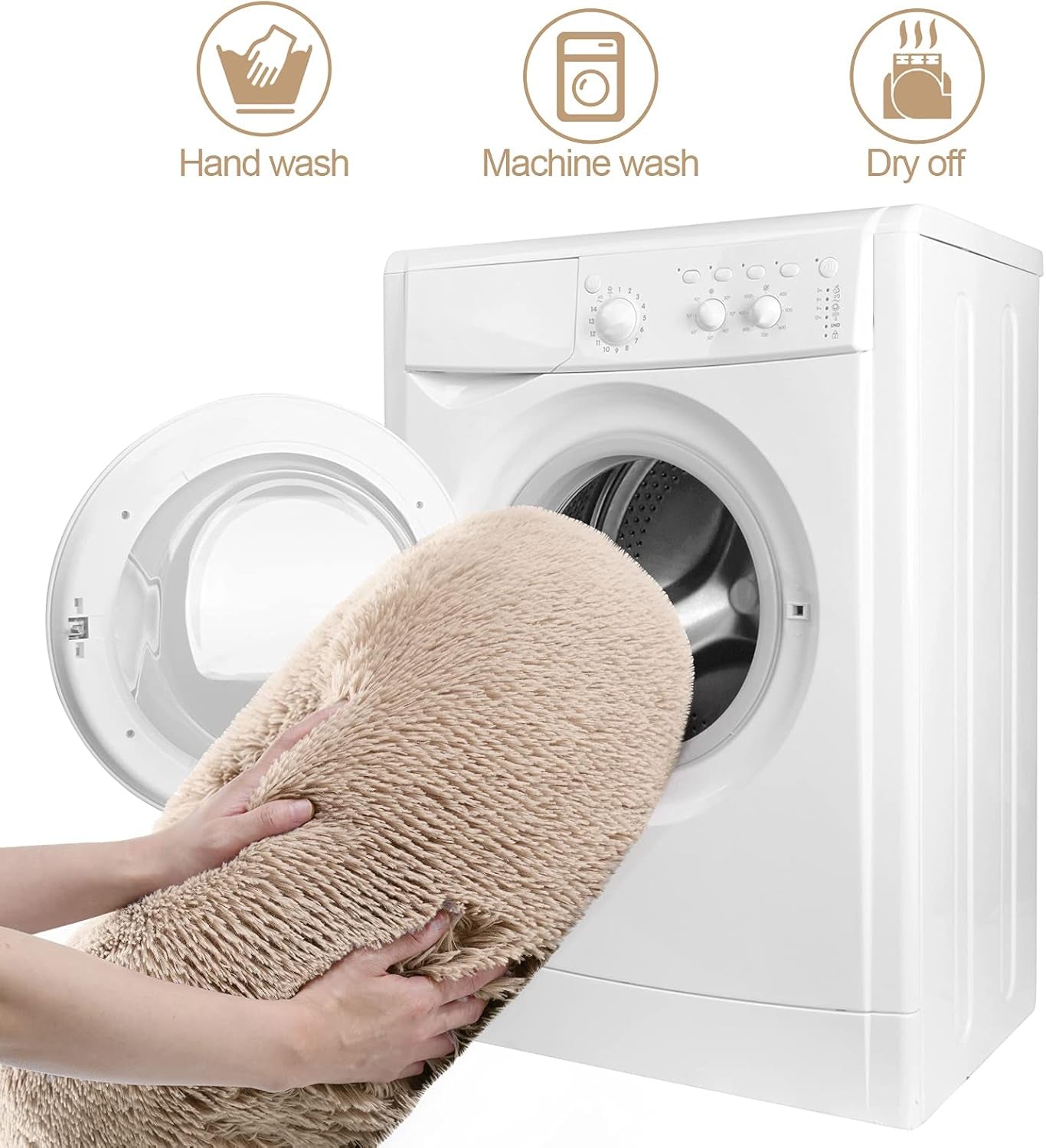 Pet Dog Bed for Medium Dogs Cats Donut, Comfortable round Plush Dog Beds Calming Fluffy Faux Fur Cat Dog Cushion Bed, Machine Washable, Anti-Skid (30" X 30", Taupe)