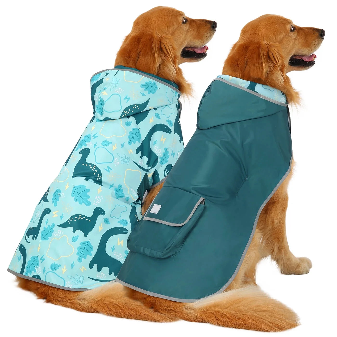 Reversible Dog Raincoat Hooded Slicker Poncho Rain Coat Jacket for Small Medium Large Dogs Dinosaurs L
