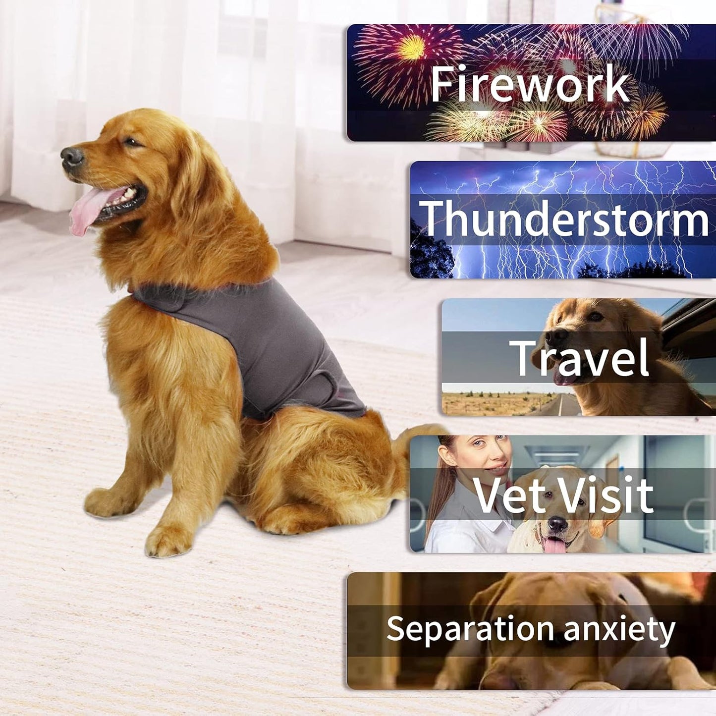 Comfort Dog Anxiety Relief Coat, Dog Anxiety Calming Vest Wrap for Thunderstorm,Travel,4Th of July Fireworks,Vet Visits,Separation Anxiety Relief for Dogs (M,Grey)