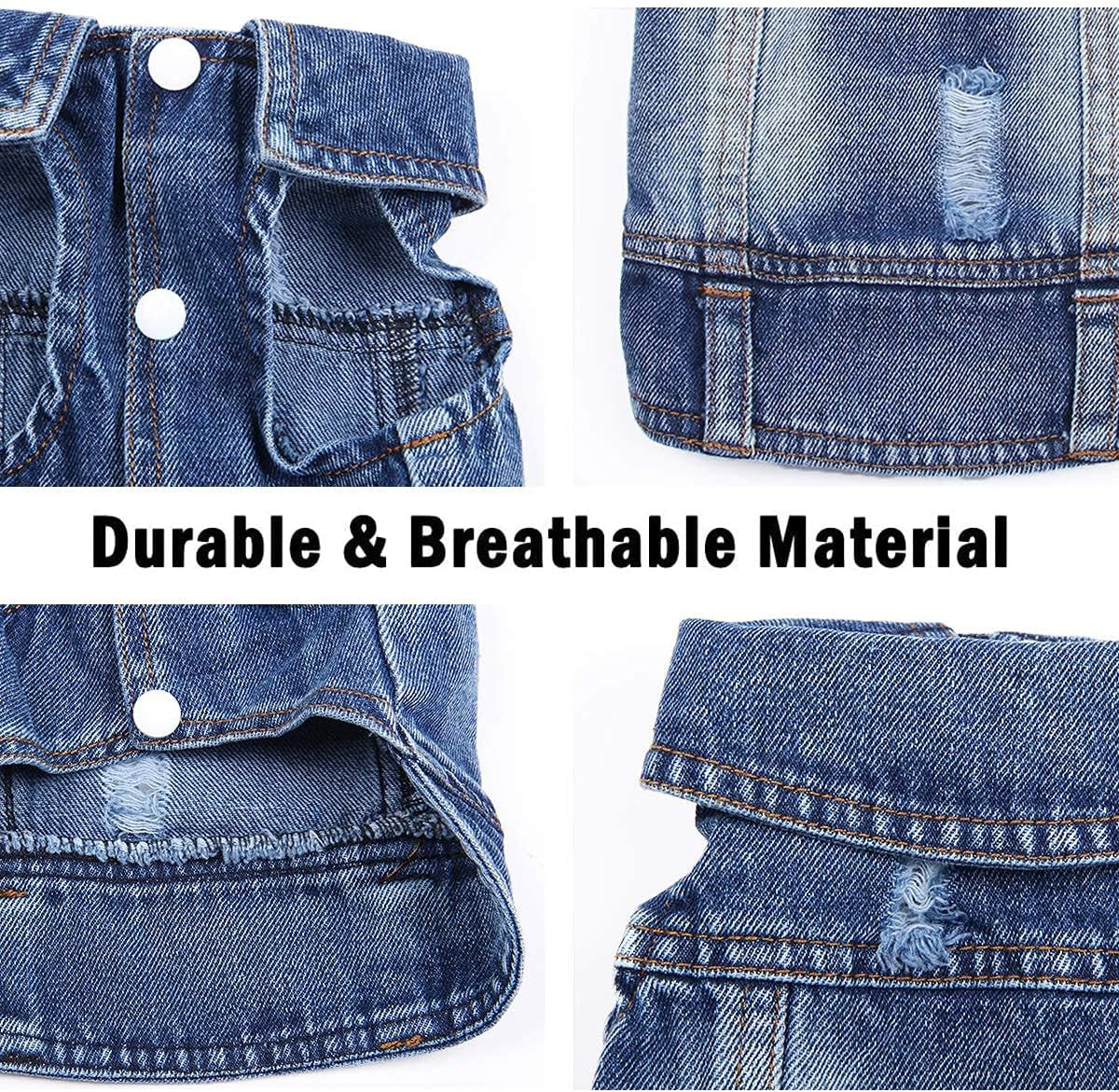 Jean Jacket for Dogs, Blue Denim Lapel Vest Coat Costume, T-Shirt Clothes, Cool and Funny Apparel Outfits, Machine Washable for Small Medium Dogs Cats (XL)