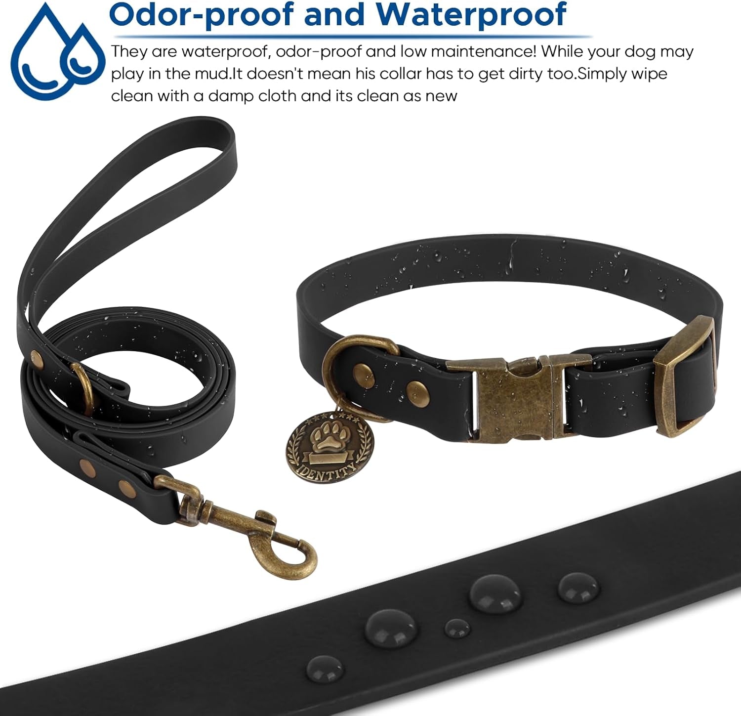 Dog Collar and Leash Set, Waterproof Adjustable Puppy Collars with Cute Tag 4FT Dog Leash with Poop Bag for Small Medium Large Dogs (XS, Black)