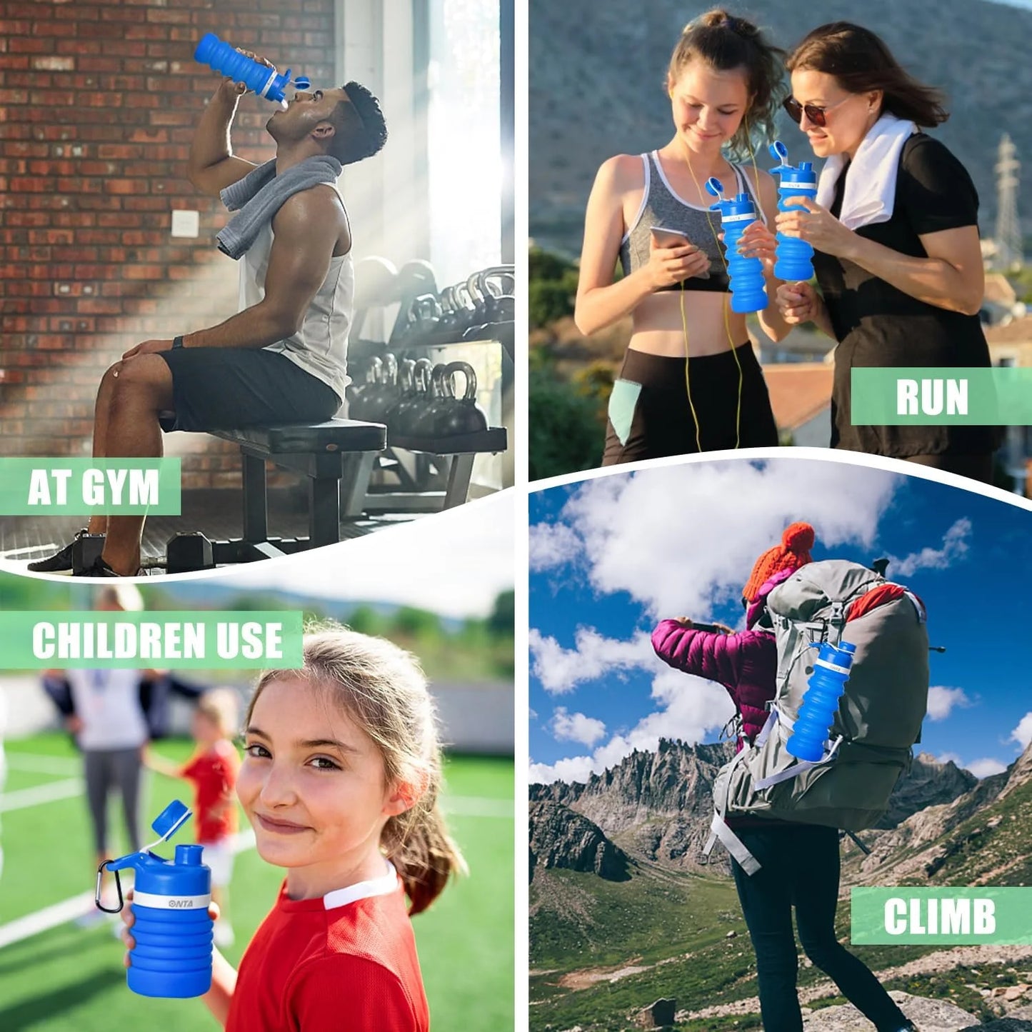 Collapsible Water Bottle- BPA Free Silicone Foldable Water Bottle for Travel,Silicone Portable Leak-Proof Travel Water Bottle 20Oz, Blue