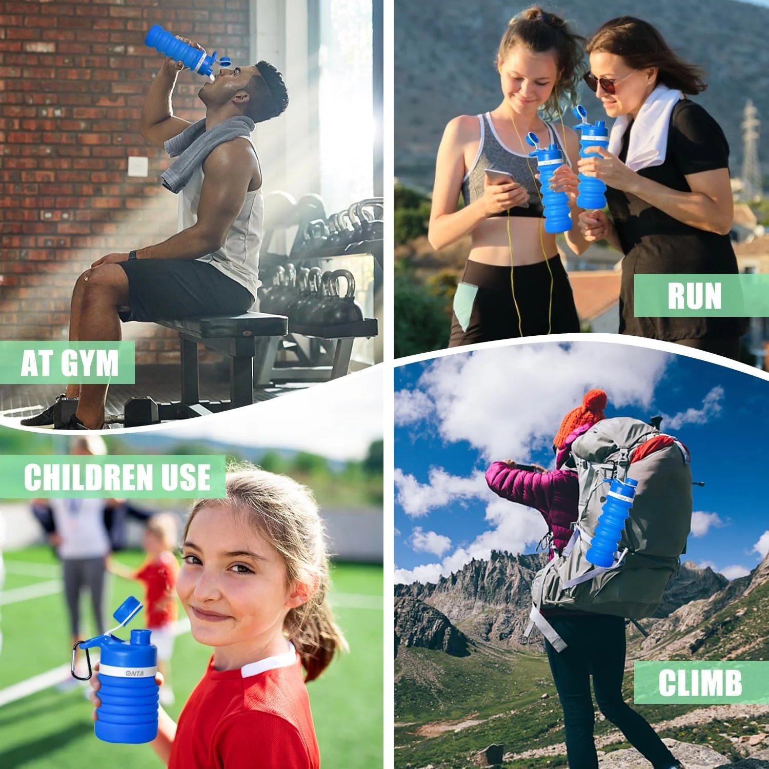Collapsible Water Bottle- BPA Free Silicone Foldable Water Bottle for Travel,Silicone Portable Leak-Proof Travel Water Bottle 20Oz, Blue