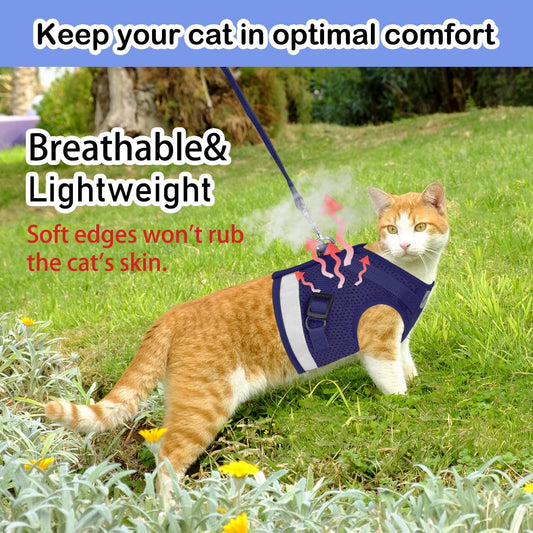 Cat Harnesses and Puppy Harness with Leashes Set, Escape Proof Cat Harness, Adjustable Reflective Soft Mesh Vest Fit Puppy Kitten Rabbit Ferrets'S Outdoor Harness