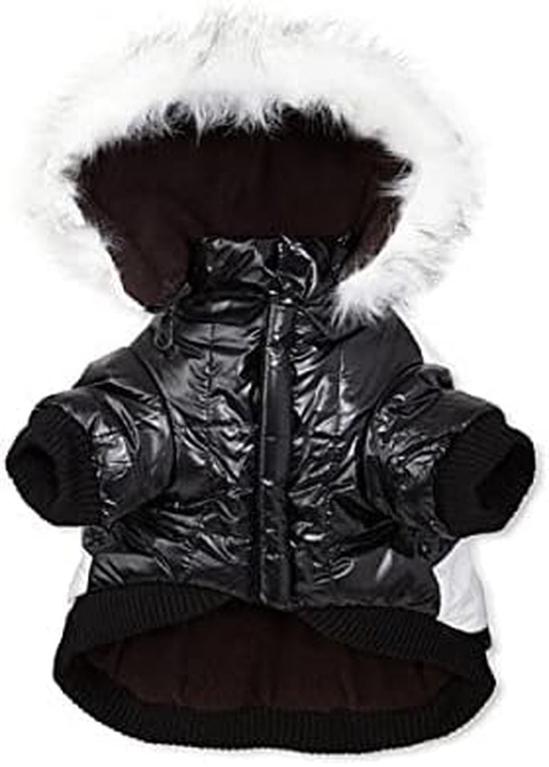 ® Stripe Patterned Plush Fashion 3M Thinsulate Insulated Winter Dog Coat Jacket Parka with Removable Hood
