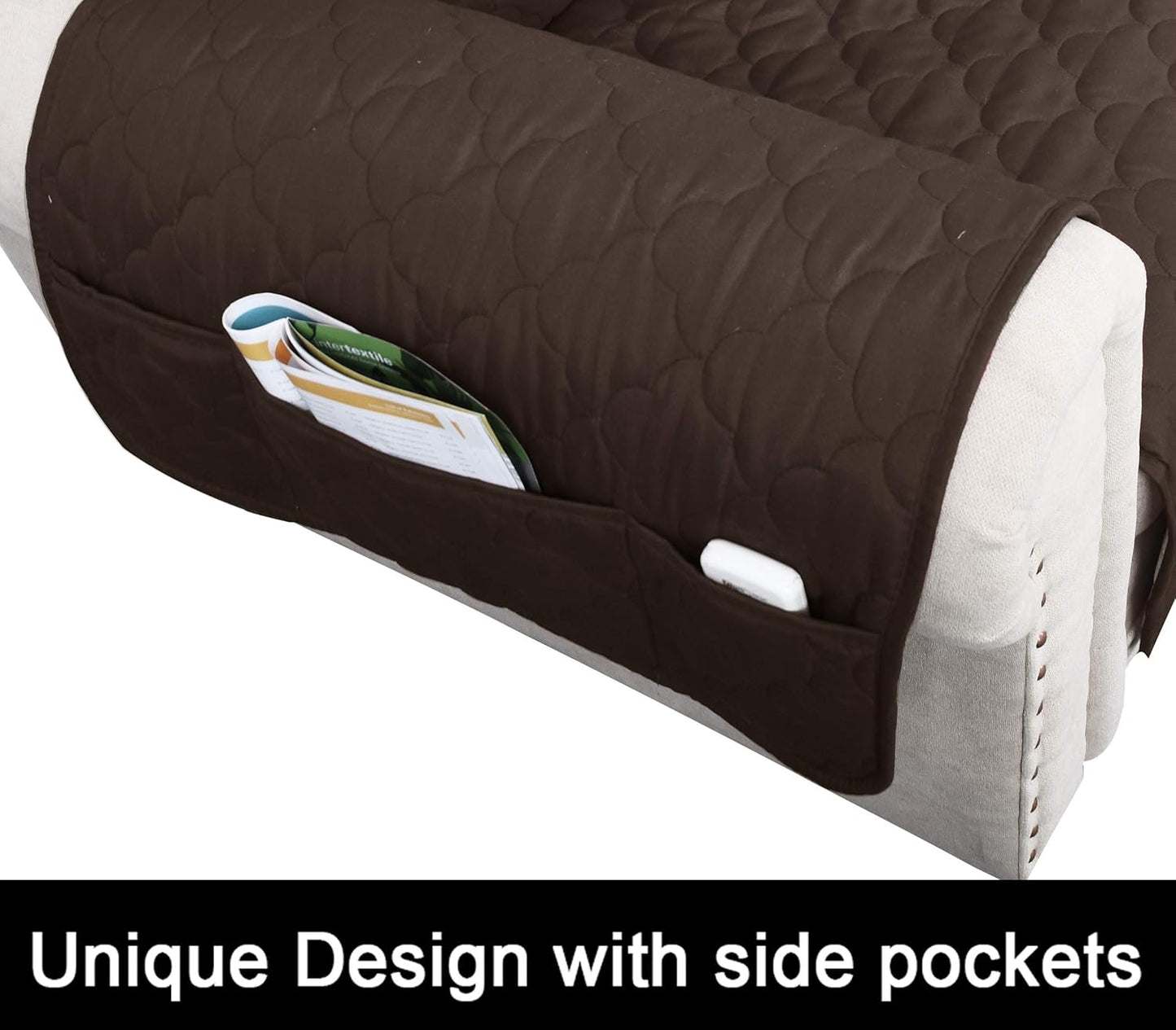 100% Waterproof Sofa Cover with Side Pockets Quilted Furniture Protector Sofa Slipcover for Pets for Leather Couch (Chocolate, 78'')