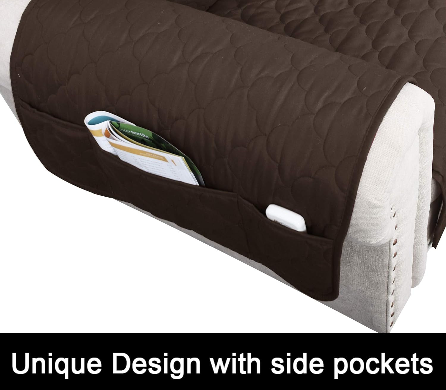 100% Waterproof Sofa Cover with Side Pockets Quilted Furniture Protector Sofa Slipcover for Pets for Leather Couch (Chocolate, 78'')