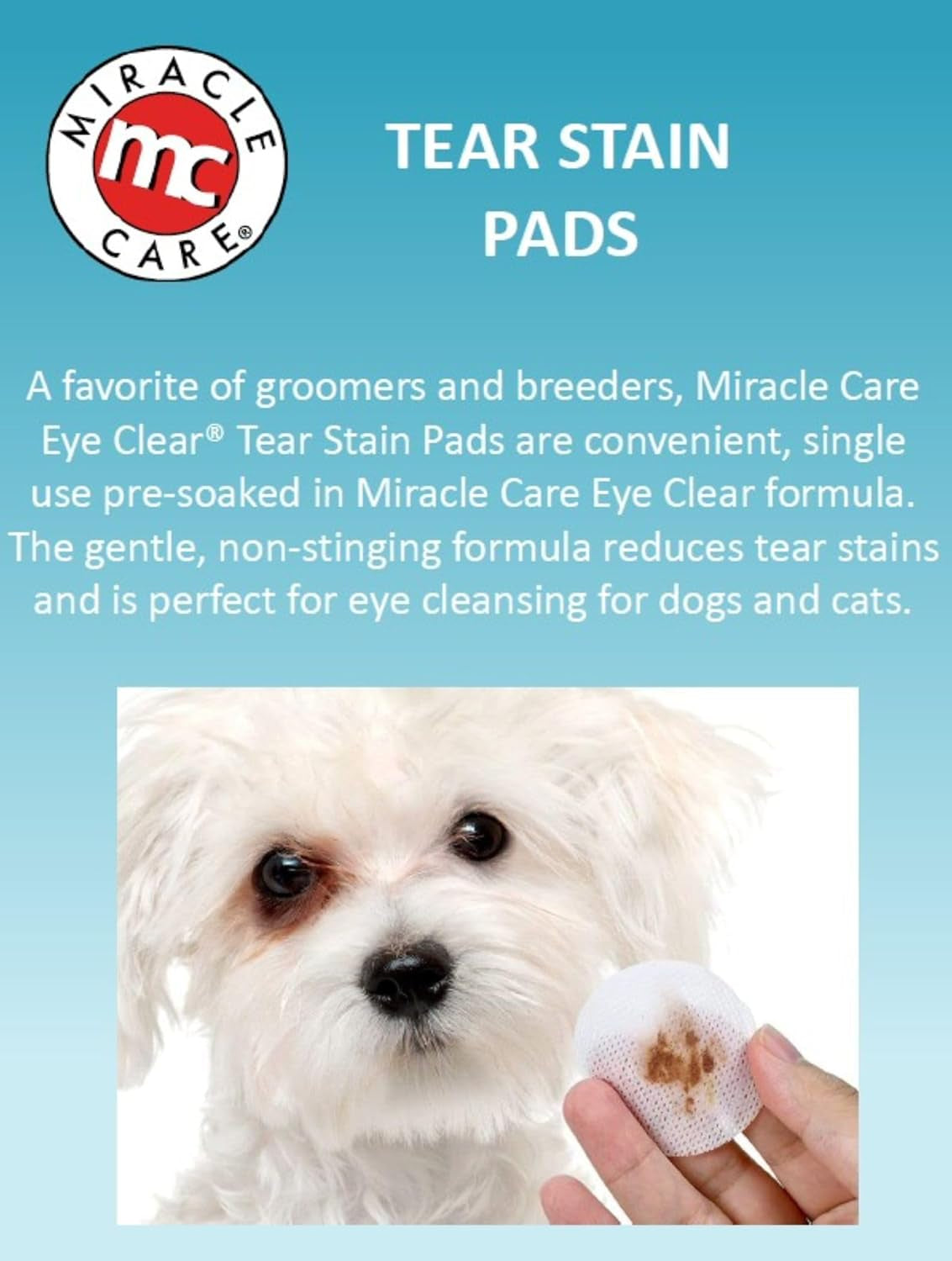 Tear Stain Pads, 90 Single Use Pre-Soaked Pads to Gently Clean and Soothe Dog and Cat Eyes, Non Stinging Formula to Improve Tear Stains and Remove Eye Debris