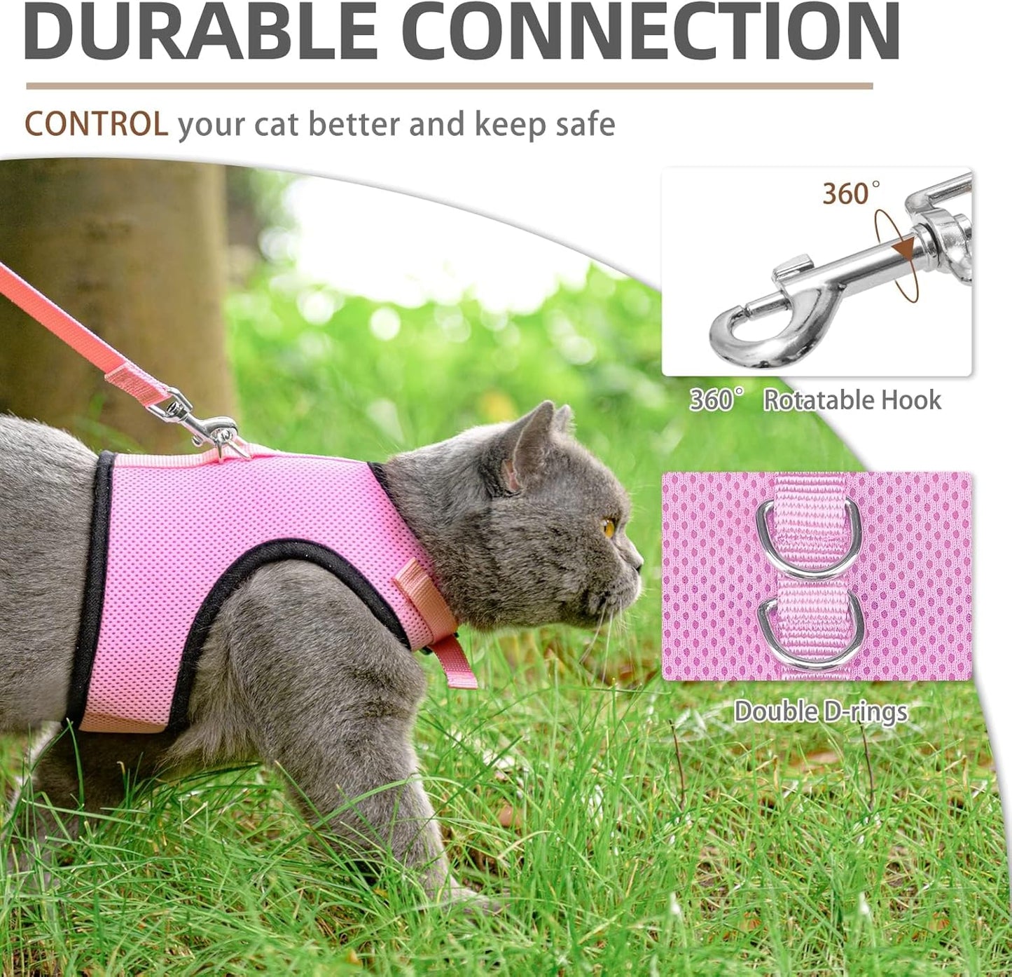 Soft Mesh Cat Vest Harness and Leash Set Puppy Padded Pet Harnesses Escape Proof for Cats Small Dogs (Small, Pink)