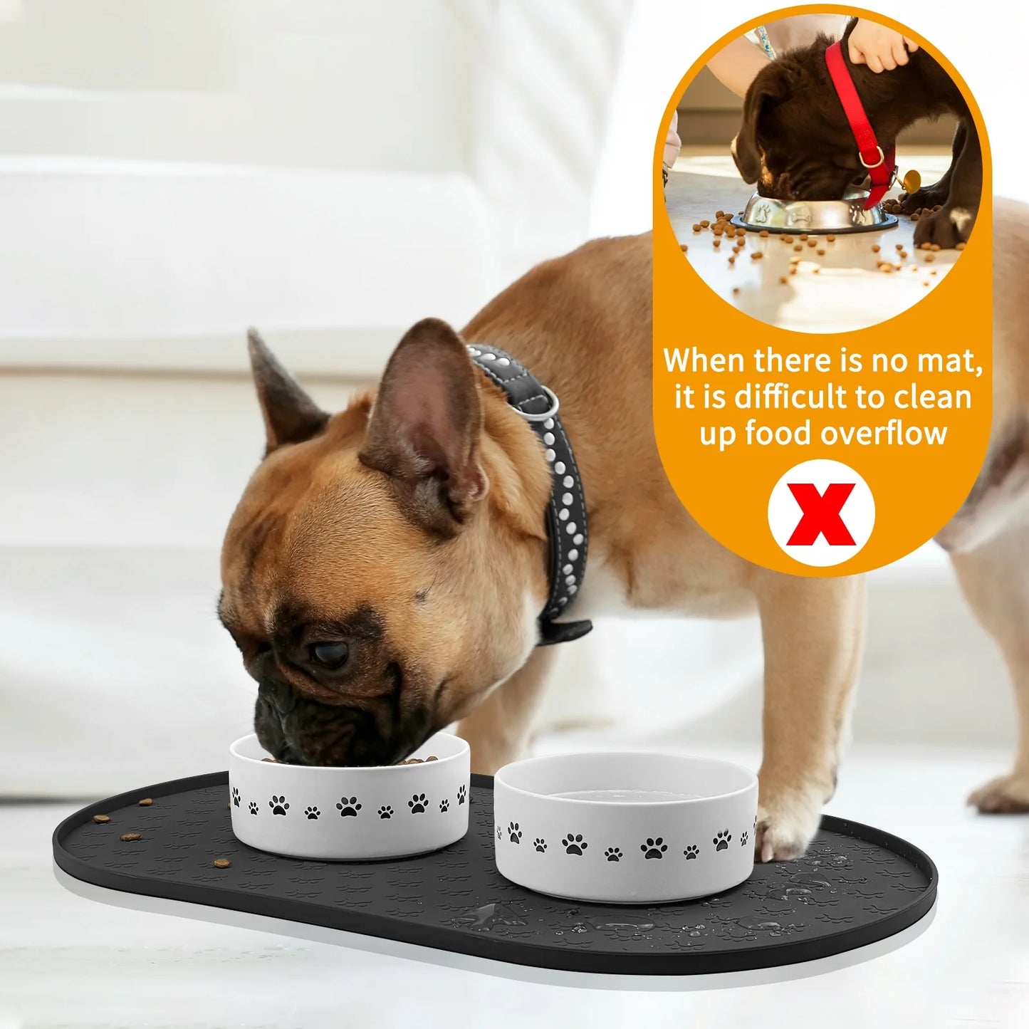 Silicone Pet Placemat for Dogs and Cats, Waterproof Pet Feeding Mat Prevent Food and Water Overflow, High-Lips Dog Food Mats, Black