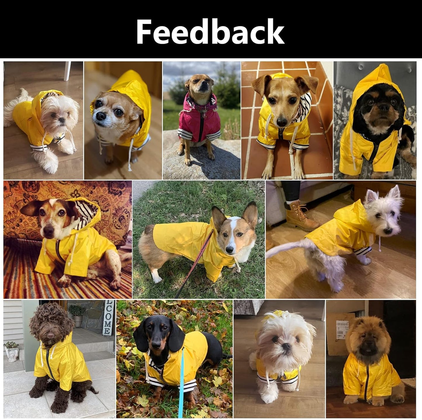 Dog Raincoat Rain Jacket Raincoat Dogs Waterproof Small Medium Breeds Zip Closure Storage Pocket Harness Hole Yellow XXL