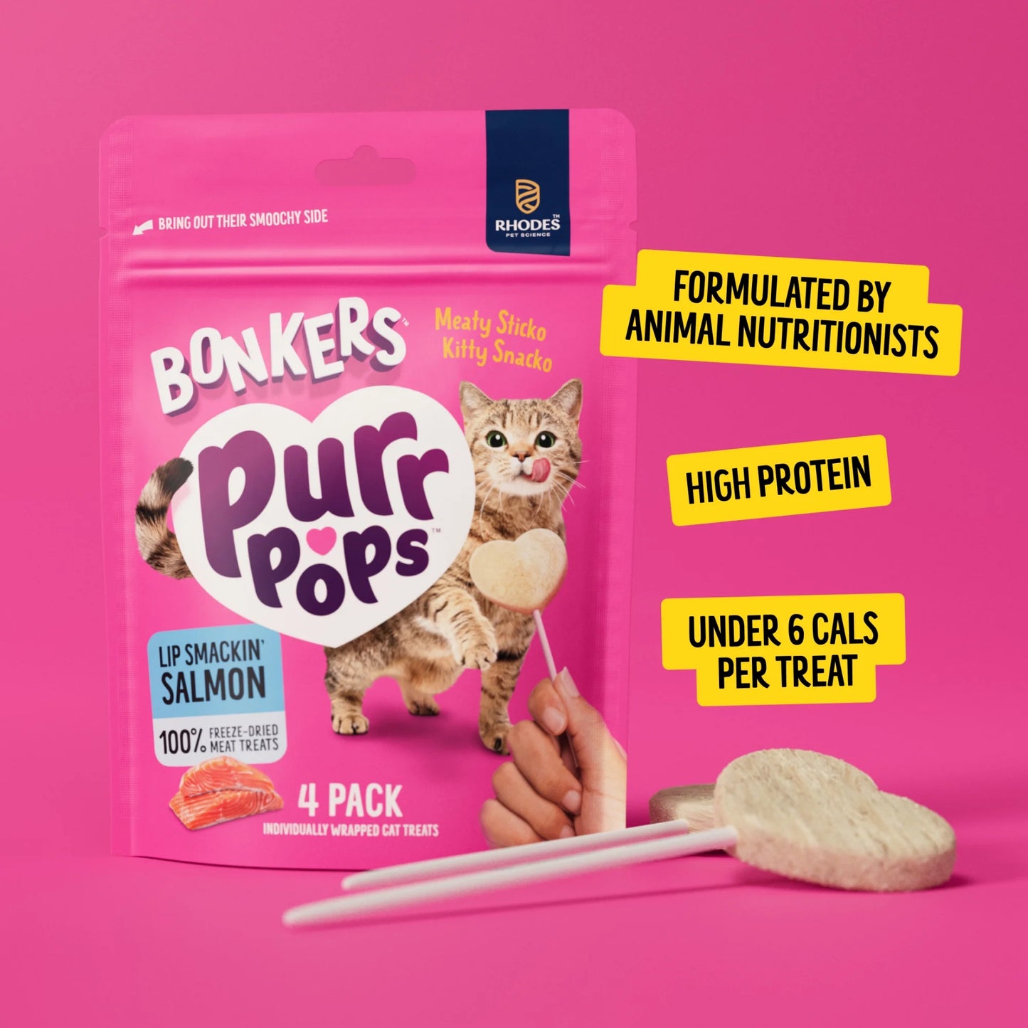 (4 Pack)  Purrpops Freeze-Dried Salmon Flavored Lollipop Treats for Cats, 4 Pack