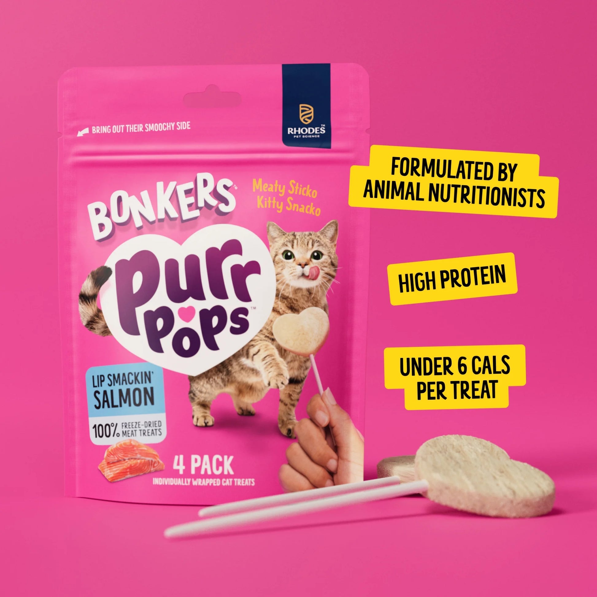 (4 Pack)  Purrpops Freeze-Dried Salmon Flavored Lollipop Treats for Cats, 4 Pack