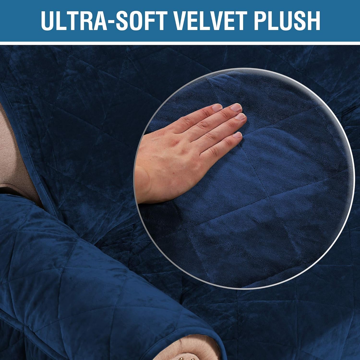 Thick Velvet Sofa Cover Soft Couch Cover for 3 Cushion Cover Washable Furniture Protector for Dogs Non-Slip Sofa Slipcover with Elastic Strap Fit Sitting Width up to 70"(Sofa, Navy)