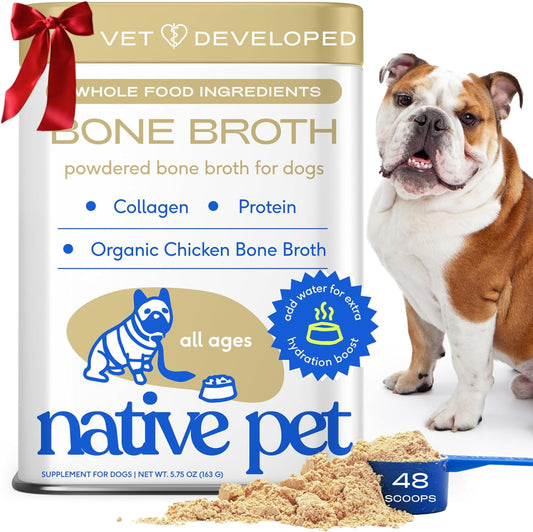 Bone Broth for Dogs and Cats - Chicken Bone Broth Powder Dog Food Toppers for Picky Eaters - Provides Extra Nutrition for Joint Strength, Immune Support & Heart Health - 48 Scoops