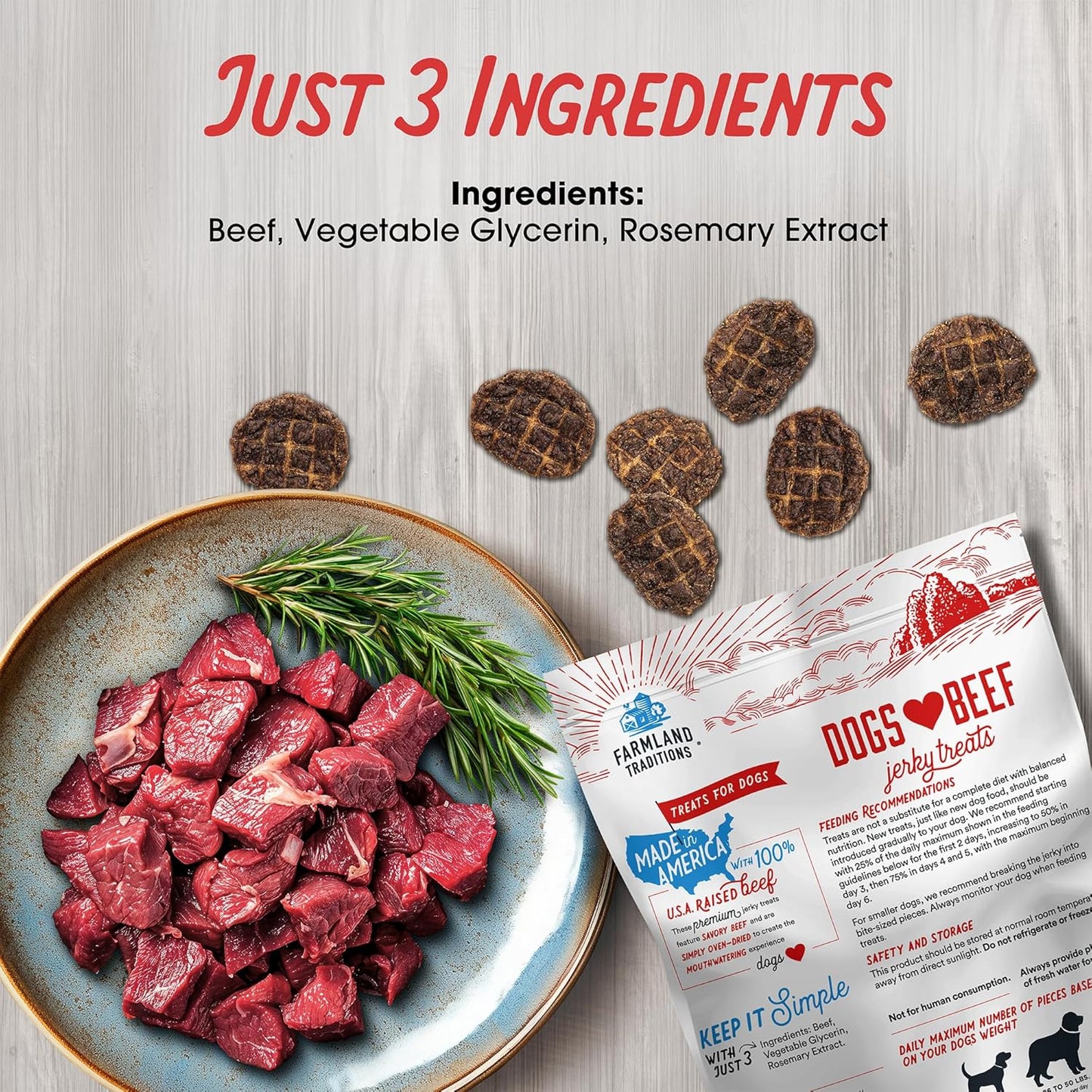 Dogs Love Beef Jerky Dog Treats with Only 3 Ingredients and No Fillers, 13.5 Ounce Bag