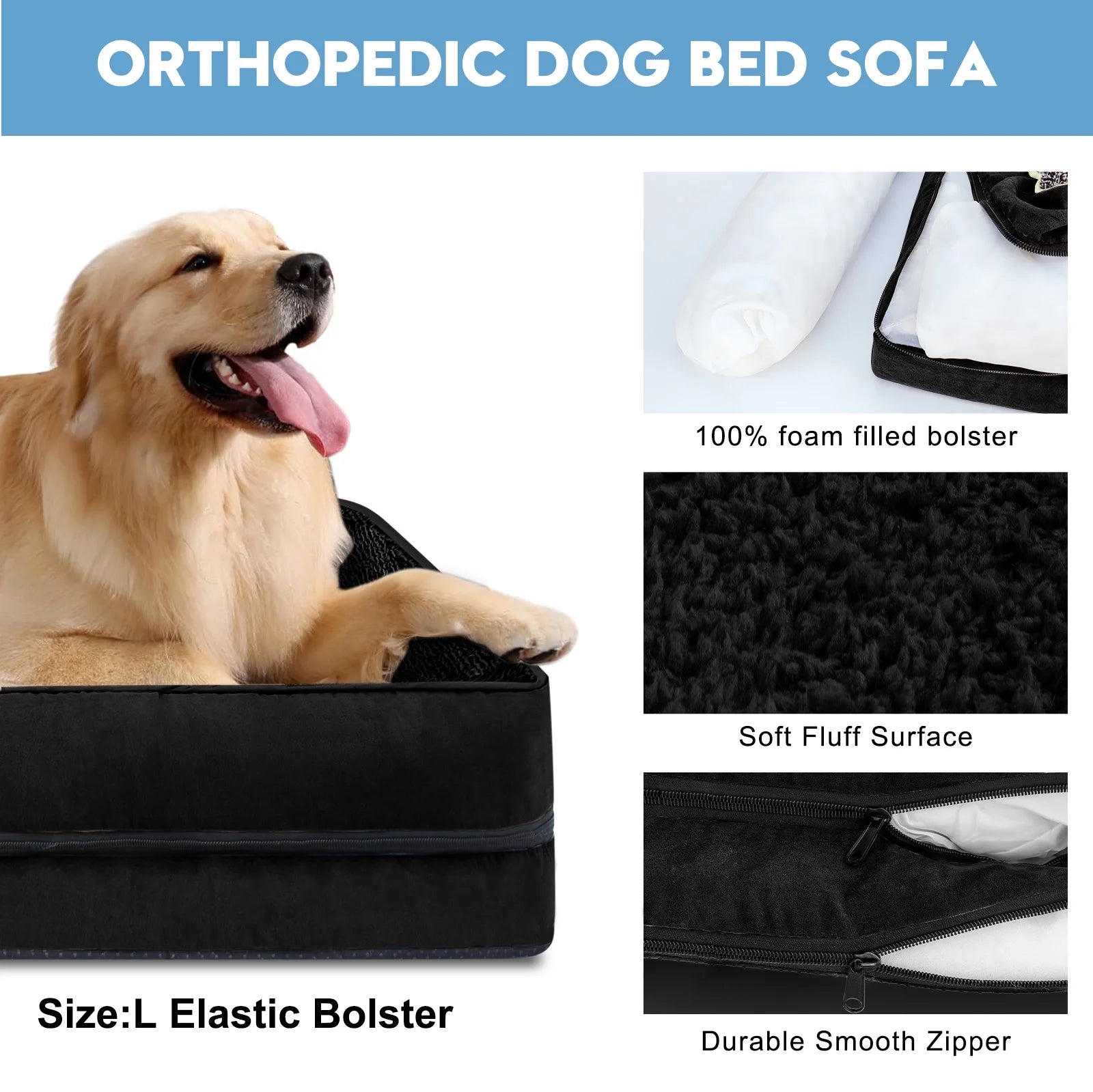 Dog Beds for Large Medium Small Dogs Orthopedic Pet Bed Sofa Supportive Egg Crate Foam Animal Couch with Removable Washable Cover Non Skid Bottom S to XL