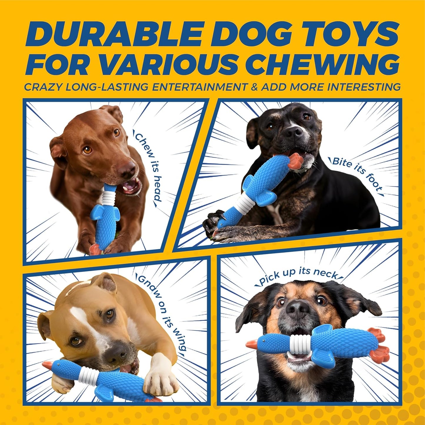 Upgraded Nylon Goose Dog Toys for Aggressive Chewers,Tough Dog Toys for Large Dogs Medium Breed,Durable Dog Chew Toys for Teething,Heavy Duty Bone Indestructible Dog Toys