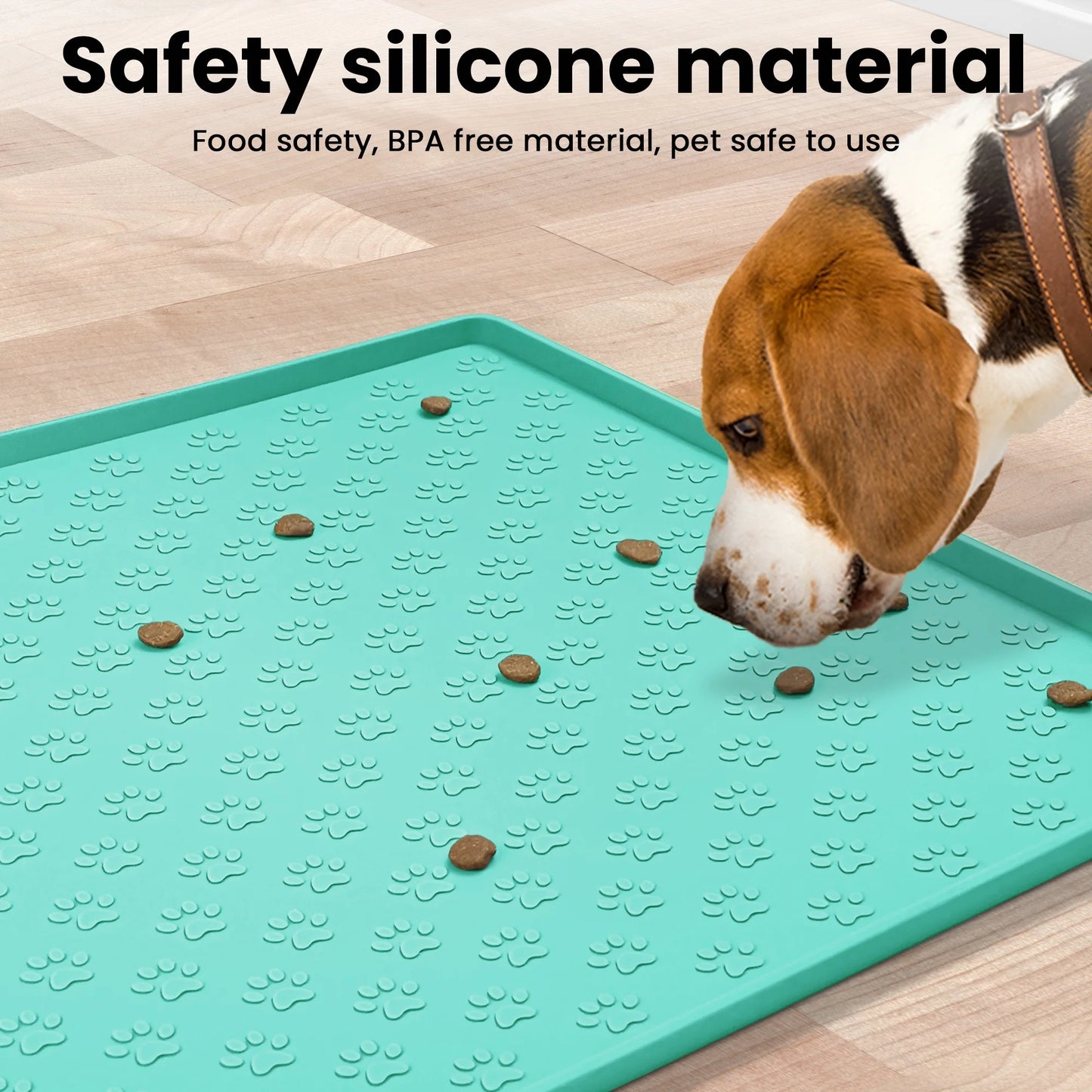 Silicone Dog Food Mat, Pet Placemat for Prevent Feeding Spills, Waterproof Dog Bowl Mats for Food and Water, Cat Food Mat for Pet Feeder, Green