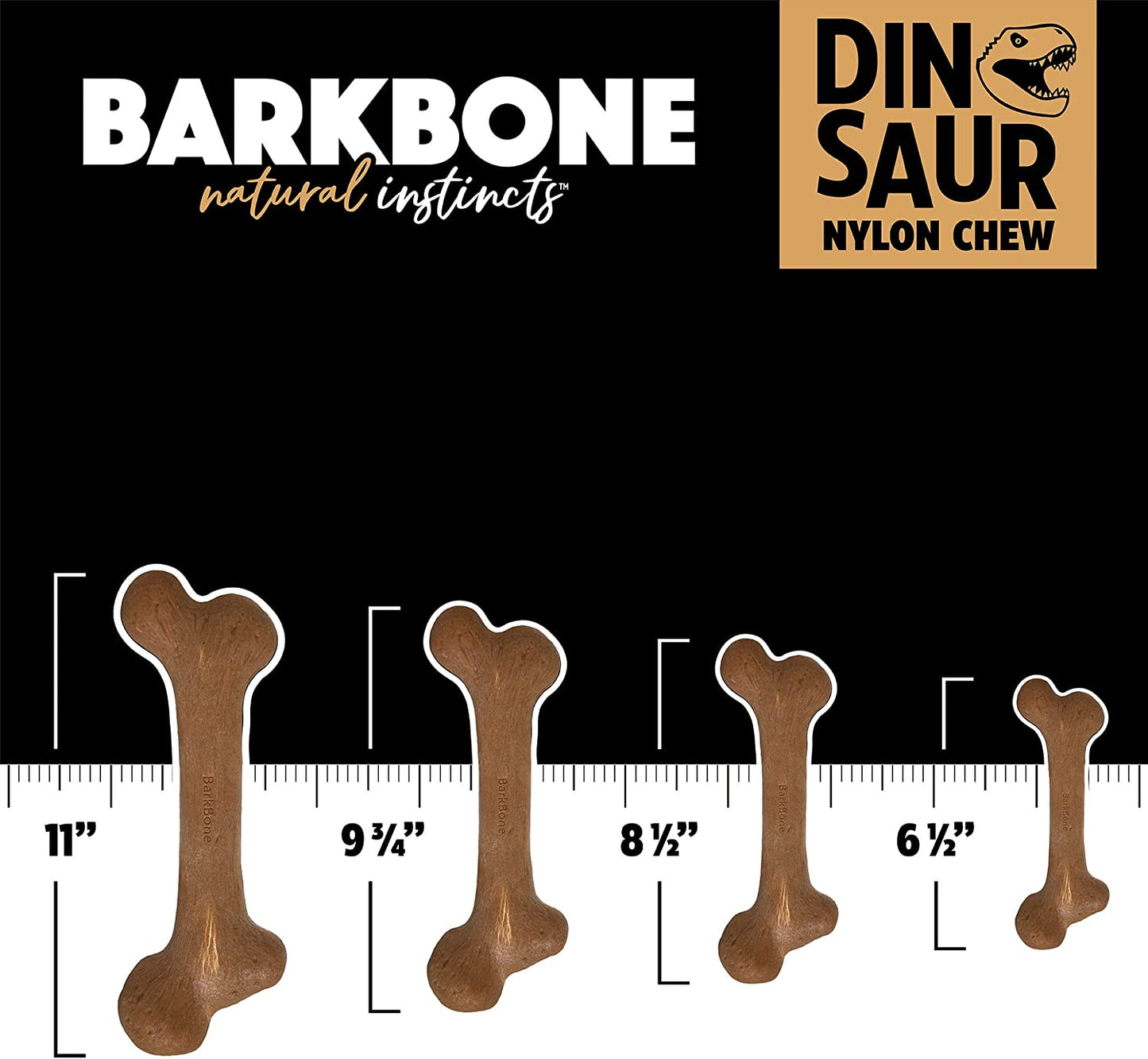 Dinosaur Barkbone - Nylon Dog Bone for Aggressive Chewers - Bacon Flavor - 6.5"