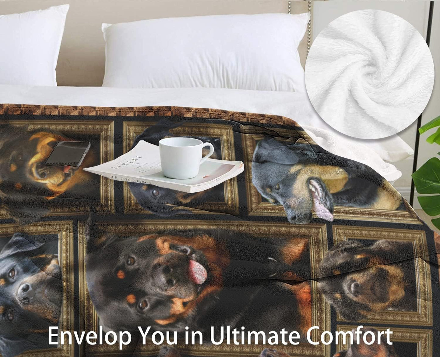 Rottweiler ​Blanket - Fleece Throw Blanket for Couch Super Soft Cozy Bed Blanket Lightweight Plush Fuzzy Lap Blankets and Throws for Sofa, 50 X 60 Inch, Gift for Dog Lover