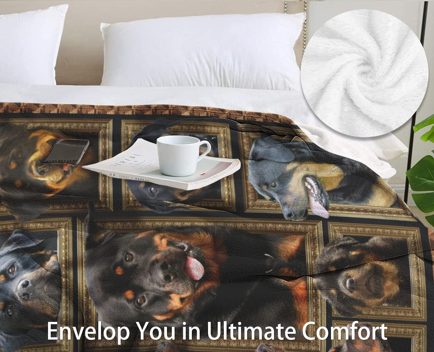 Rottweiler ​Blanket - Fleece Throw Blanket for Couch Super Soft Cozy Bed Blanket Lightweight Plush Fuzzy Lap Blankets and Throws for Sofa, 50 X 60 Inch, Gift for Dog Lover