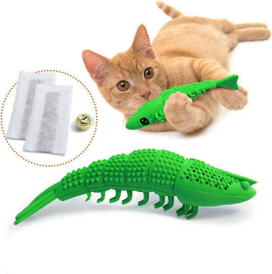 Cat Toothbrush - Durable Hard Rubber Cat Dental Care, Interactive Toothbrush Chew Toy (1 Pack Green (Shrimp))