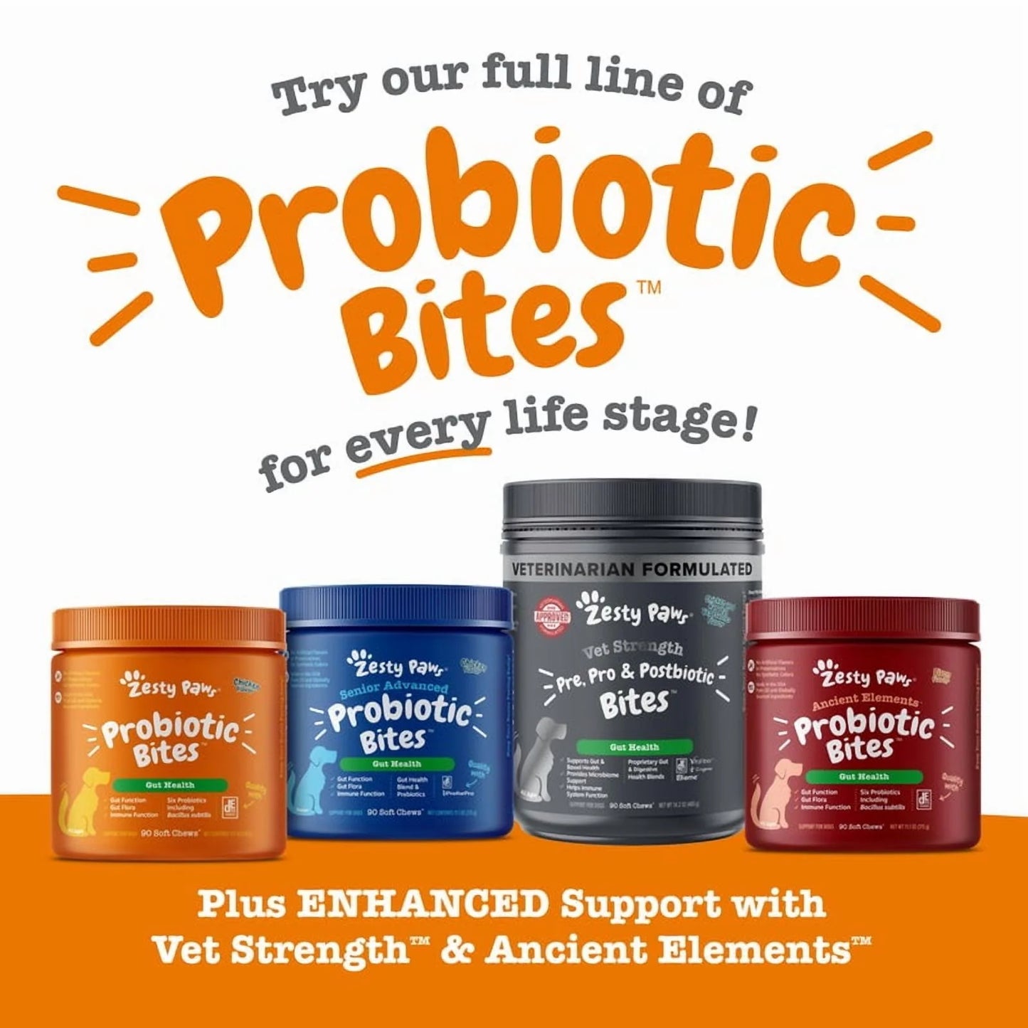 Vet Strength Pre, Post, & Probiotic Bites for Dogs, for Gut Health & Immune Support, Chicken Flavor, 90Ct