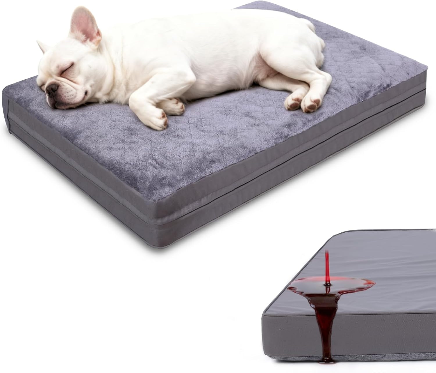 Waterproof Dog Crate Bed - Outdoor Dog Crate Pad for Small Dogs, Orthopedic Crate Bed for Small Dogs with Egg Crate Foam, Anti-Slip, Reversible & Washable Cover, 23" X 17", Gray