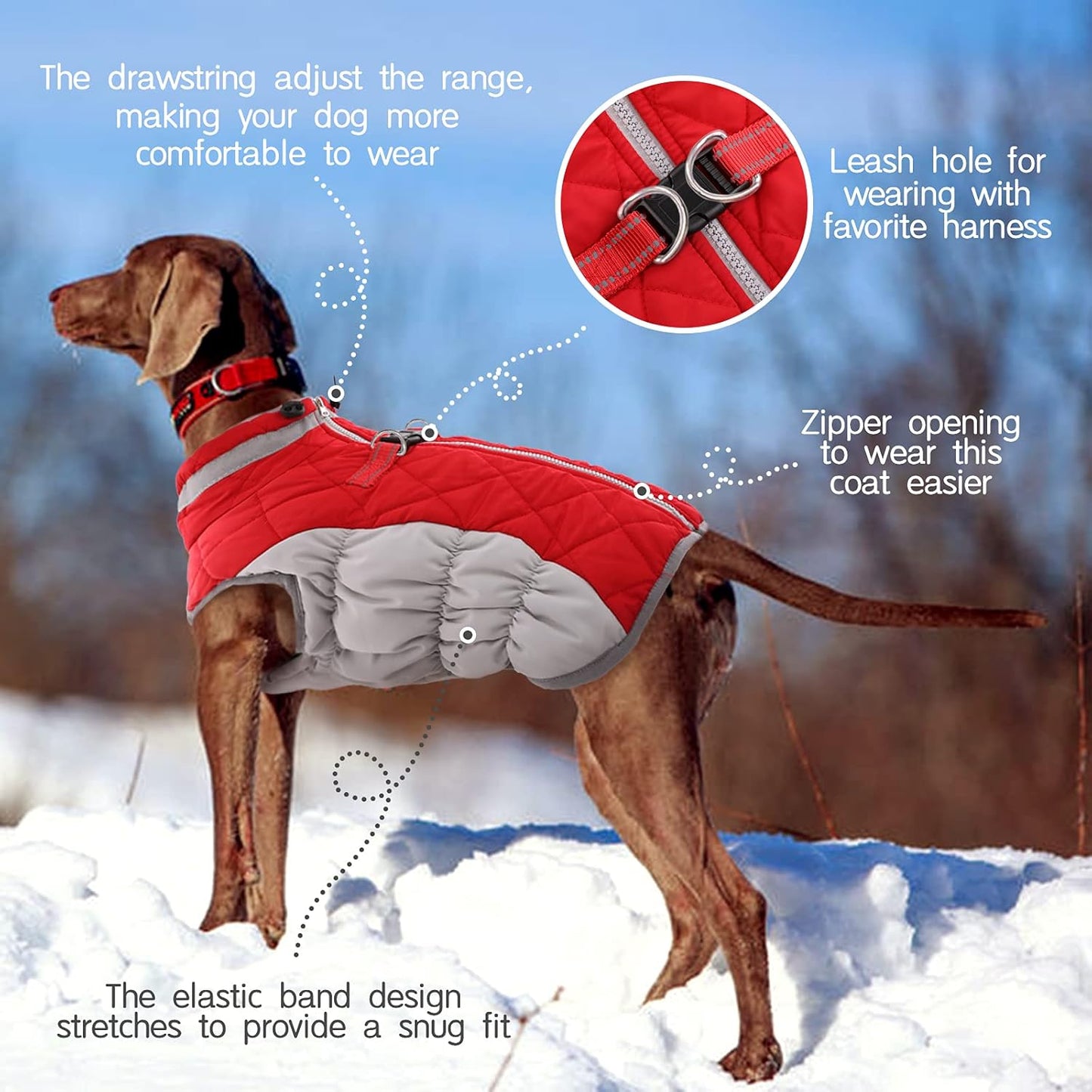 Dog Coat for Large Dogs,Waterproof Dog Winter Jacket with Harness Built in Puppy Cold Weather Coats Reflective Pet Vest with Zipper Warm Fleece Dogs Snowsuit Windproof Red XXXL