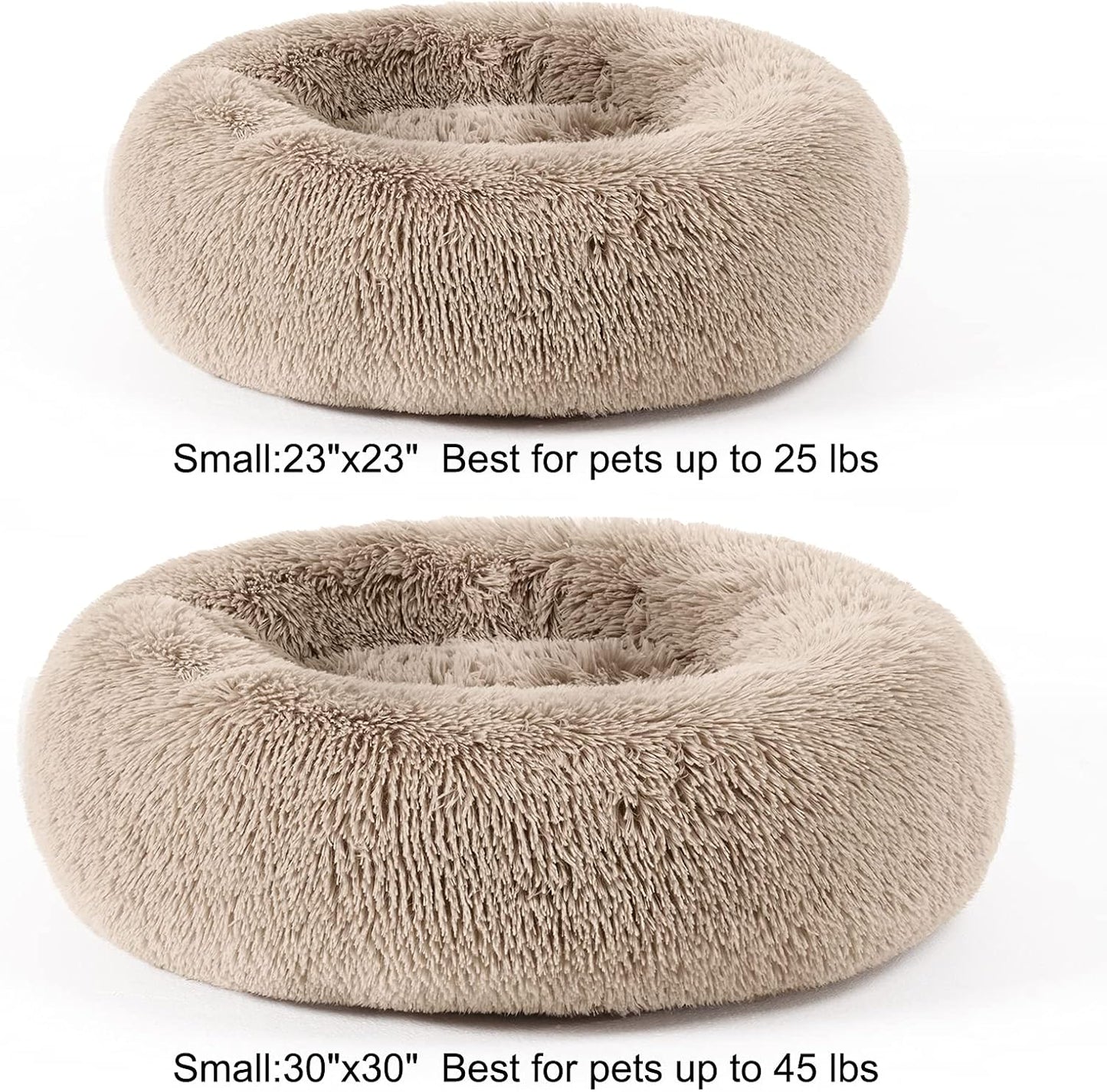 Pet Dog Bed for Medium Dogs Cats Donut, Comfortable round Plush Dog Beds Calming Fluffy Faux Fur Cat Dog Cushion Bed, Machine Washable, Anti-Skid (30" X 30", Taupe)