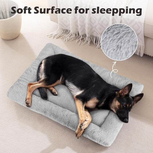 Dog Bed Mat Soft Crate Pad Washable Anti-Slip Mattress for Large Medium Small Dogs and Cats Kennel Pad(29'' X 21'' Grey)