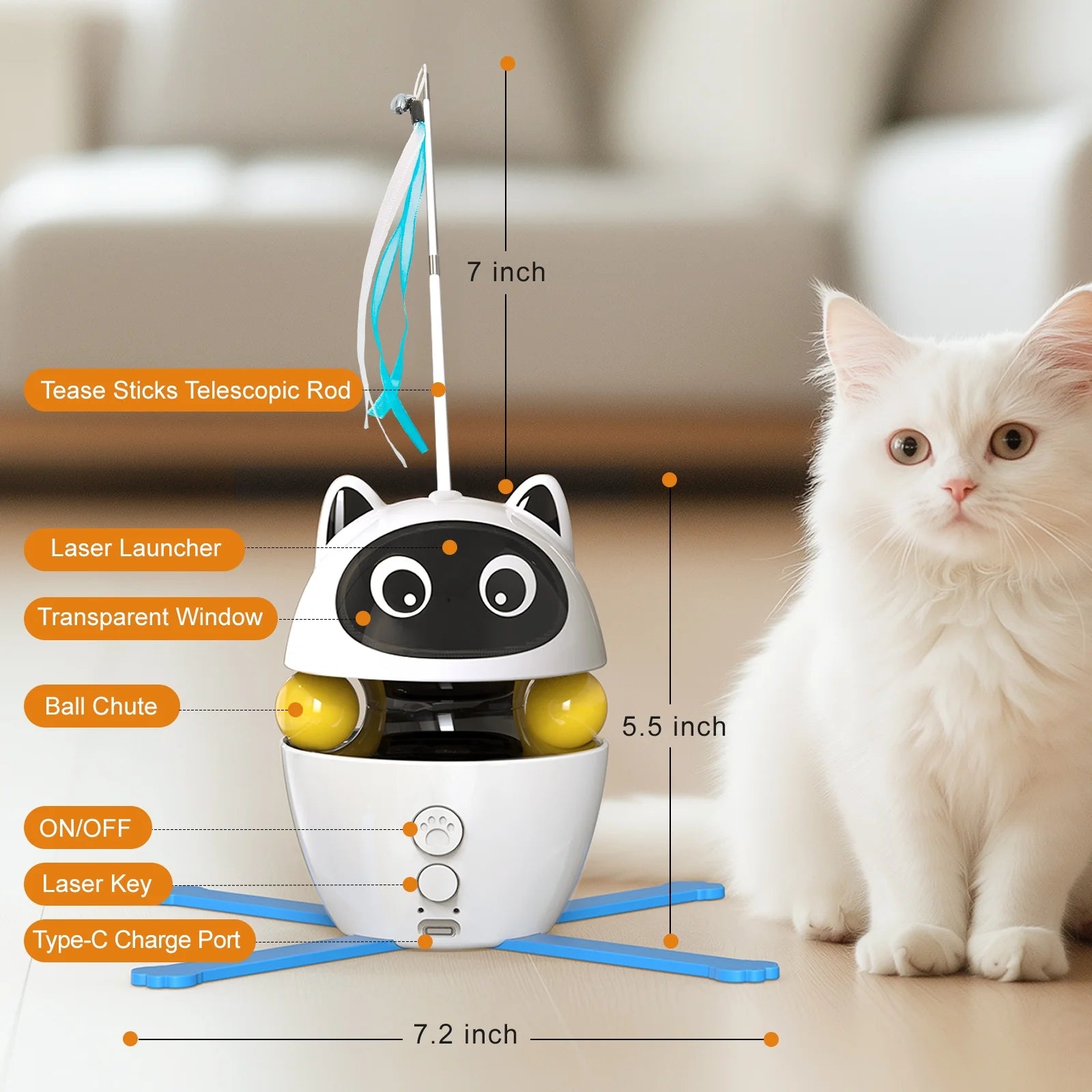 Indoor Automatic Cat Toy with Laser, Feather, and Rechargeable Features