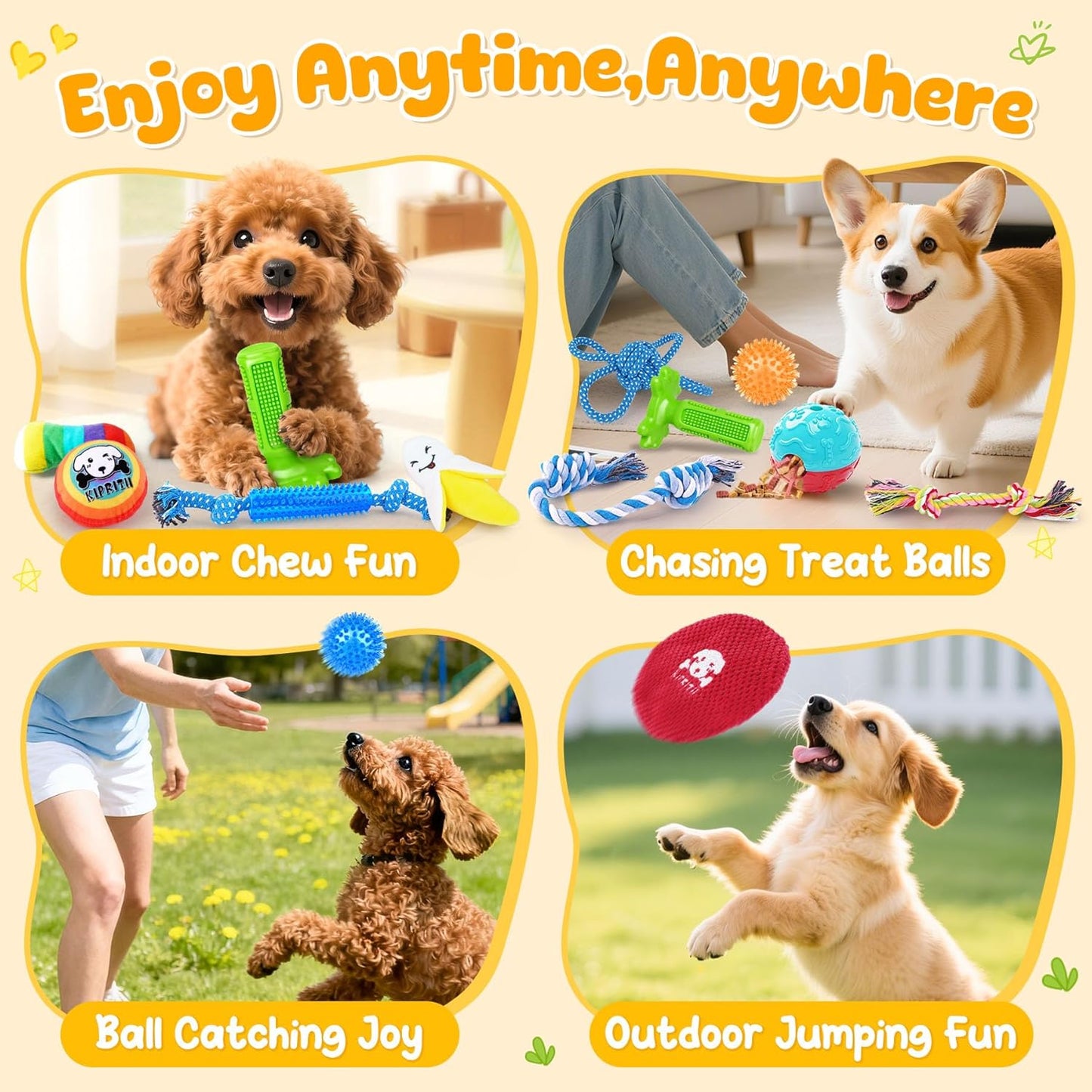 25 Pack Dog Toys Set – Ideal for Teething, Entertainment & Interactive Play, Includes Puppy Toys, Rope Toys, Treat Balls and Squeaky Dog Toys