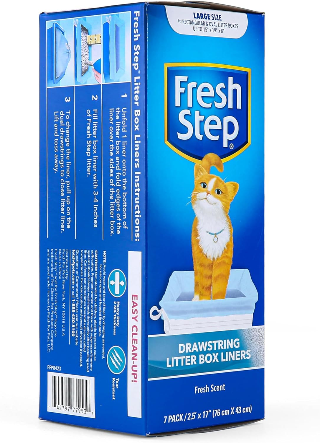 Drawstring Cat Litter Box Liners, Fresh Scent - Kitty Litter Bags for Rectangle or Oval Large Litterboxes, Size Large, 30" X 17" - 7 Count