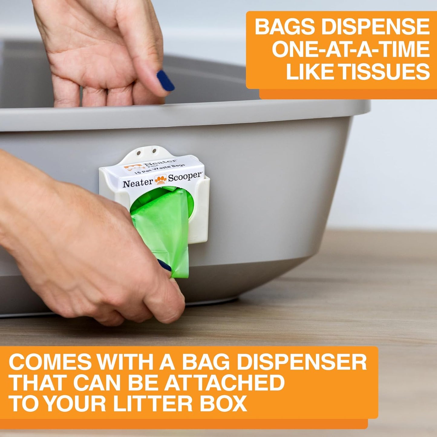 Neater Scooper Standard Cat Litter Scoop, 195 Refill Bags – Mess-Free Cat Litter Scooper with Bag, Spill-Proof Kitty Box Sifter, Bin Doubles as Scoop Holder, for Single-Cat Household