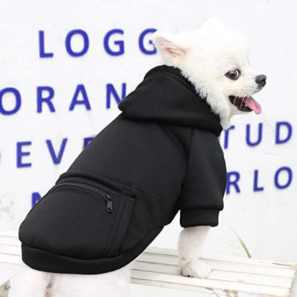 Clothes for Small Dogs Boy, Extra Small Dog Hoodie with Pocket Cold Weather Dog Sweaters for Small Dogs Fleece Small Dog Winter Coat Black X-Large