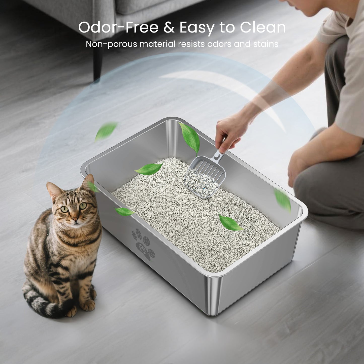 Cat Litter Box with High Sides Large Stainless Steel Cat Litter Pan 15.7" X 11.8" X 3.9"