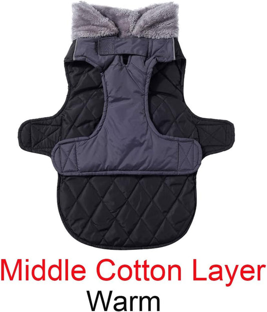Fleece Collar Reversible Dog Coats for Small Dogs Waterproof Warm Puppy Jacket for Cold Winter,Black S
