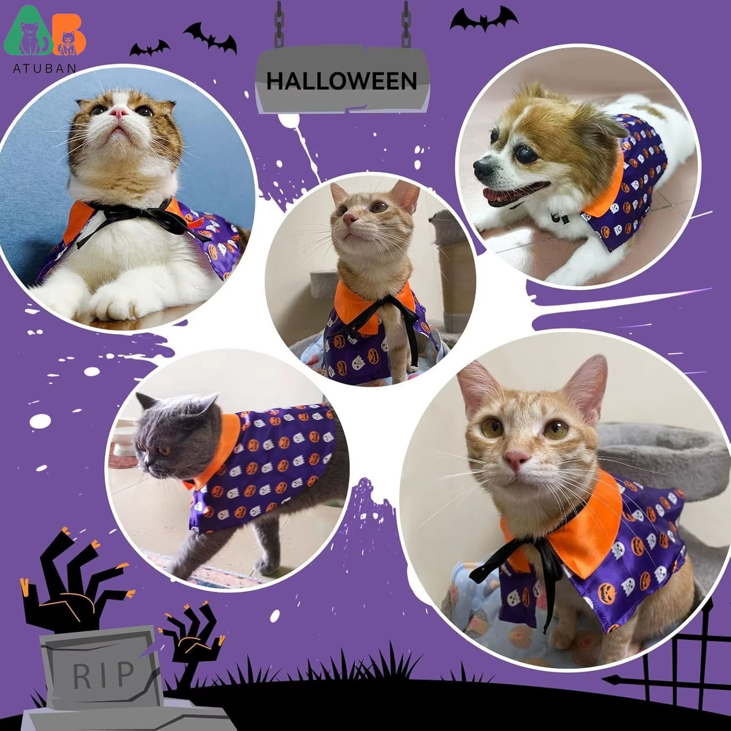 Cat Halloween Costumes,Wizard Cloak Vampire Cat Apparel,Small Dog Witch Clothes Cosplay Outfit for Halloween Themed Party
