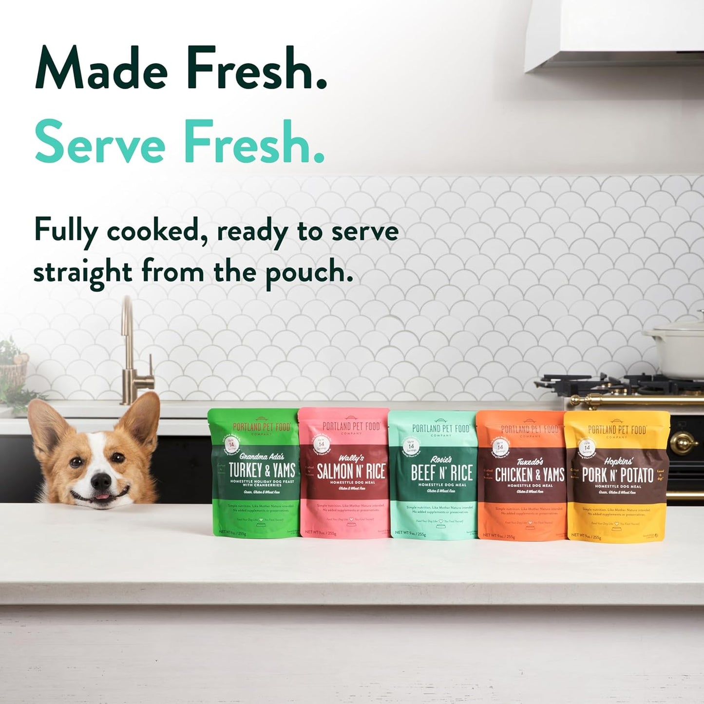 Fresh Dog Food Pouches - Human-Grade Toppers Wet Pet Meal & Mixers - Small & Large Breed Puppy & Senior Dogs - Gluten-Free, Limited Ingredient Salmon & Beef - 8 Pack Variety