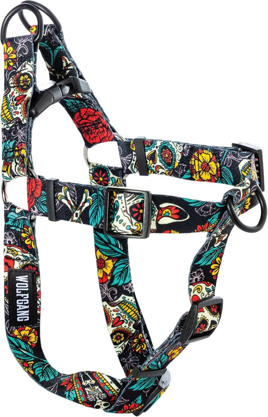 Wolfgang Heavy Duty Adjustable Dog Harness, Pull-Tested to over 800 Lbs for Walking & Training, Losmuertos Print, Large