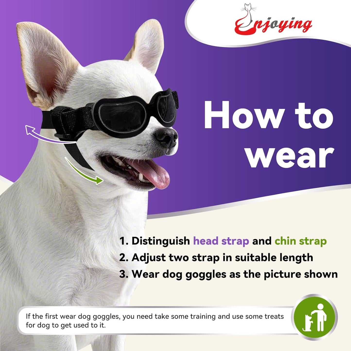 Dog Sunglasses Small Breed, Anti-Uv Puppy Goggles for Small Dogs, Windproof Outdoor Dog Eye Protection for Driving Biking, Adjustable Head Straps, Cool Black