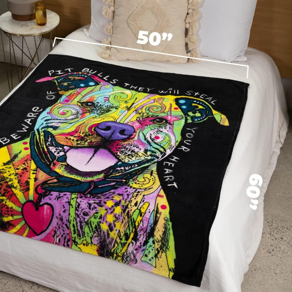 50 X 60 Inch Pitbull Fleece Blanket Throw with Dean Russo Dog Art - Soft and Colorful Pitbull Blankets for Adults, Kids, Bed Couch Sofa Travel - Thoughtful Gift for Dog Lovers
