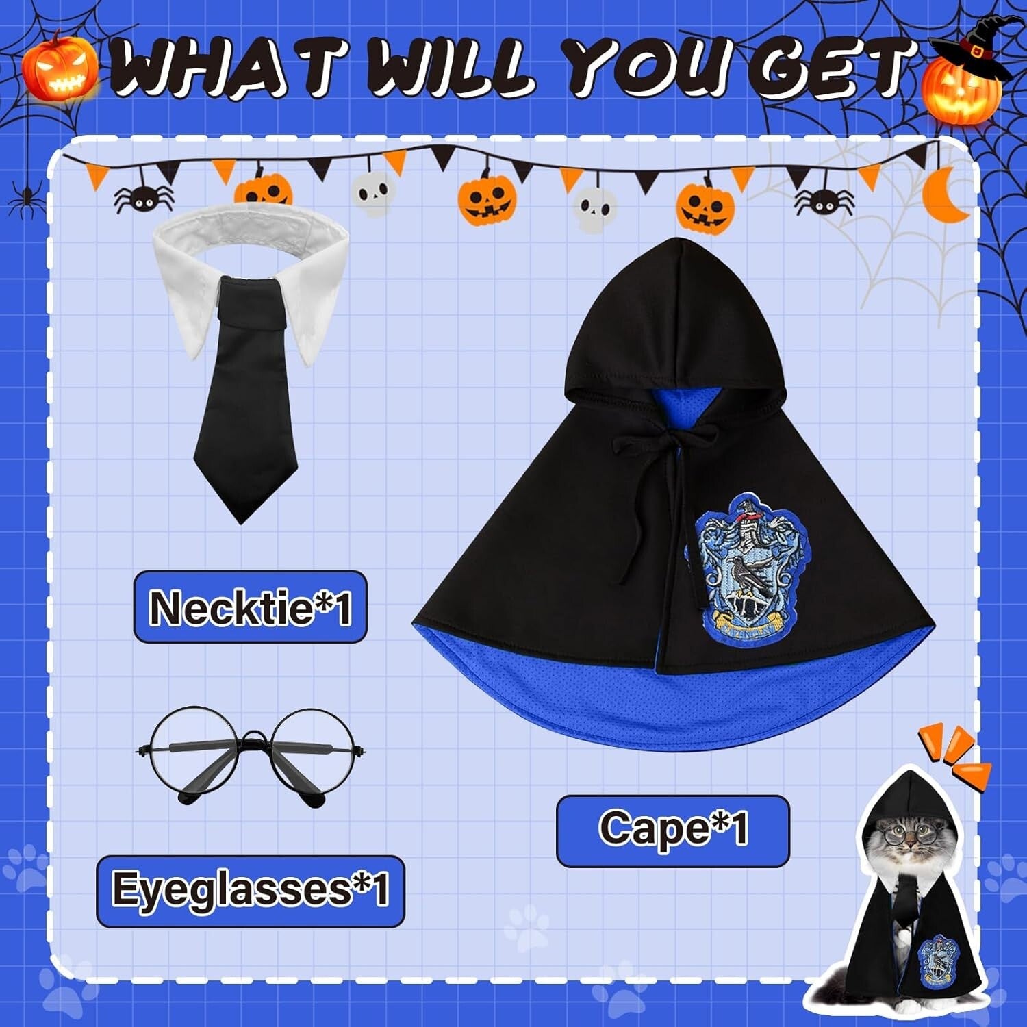 Halloween Dog Cat Costume Cape: Pet Wizard Apparels Cosplay Costume Set Medium